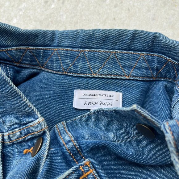 & Other Stories Cropped Denim Jean Jacket Mid Wash Lightly Distressed | Size 8 - Picture 3 of 13